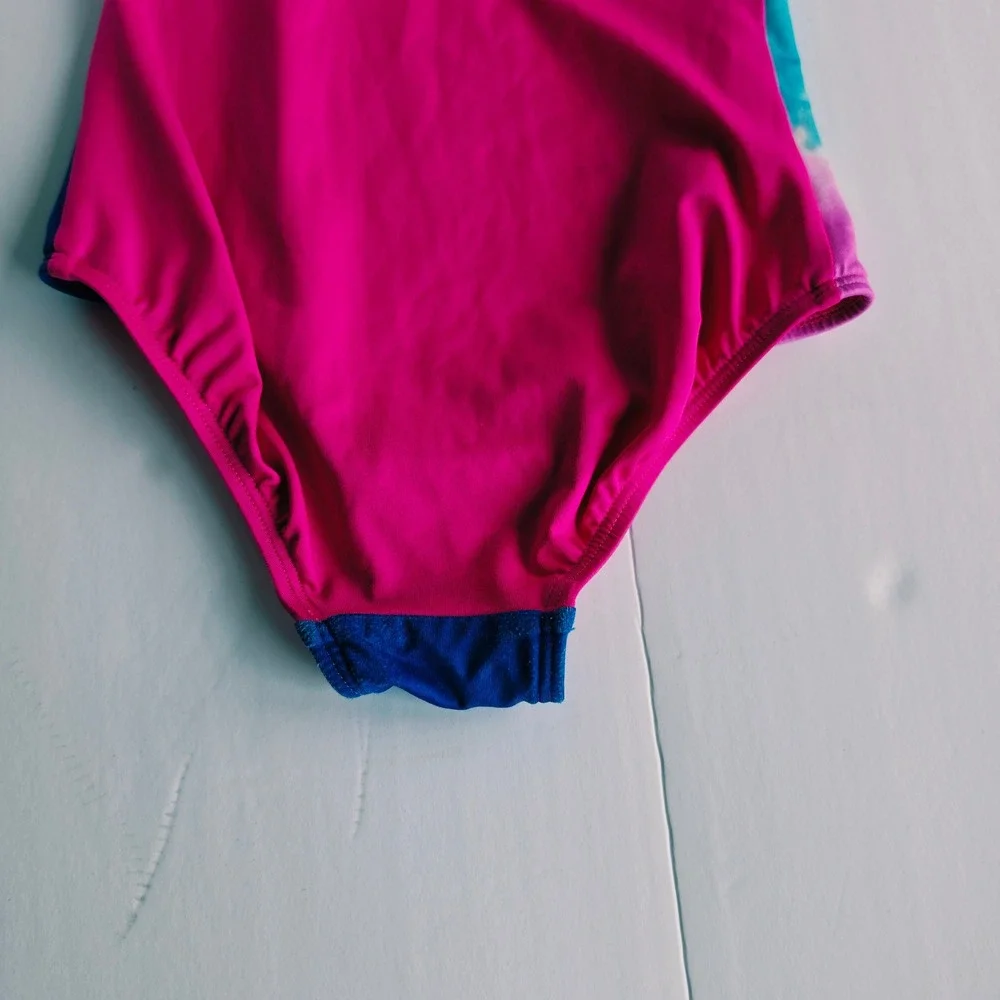 Lands End One Piece Swimsuit Girls 6 Pink Tie Dye Good Crisscross Back